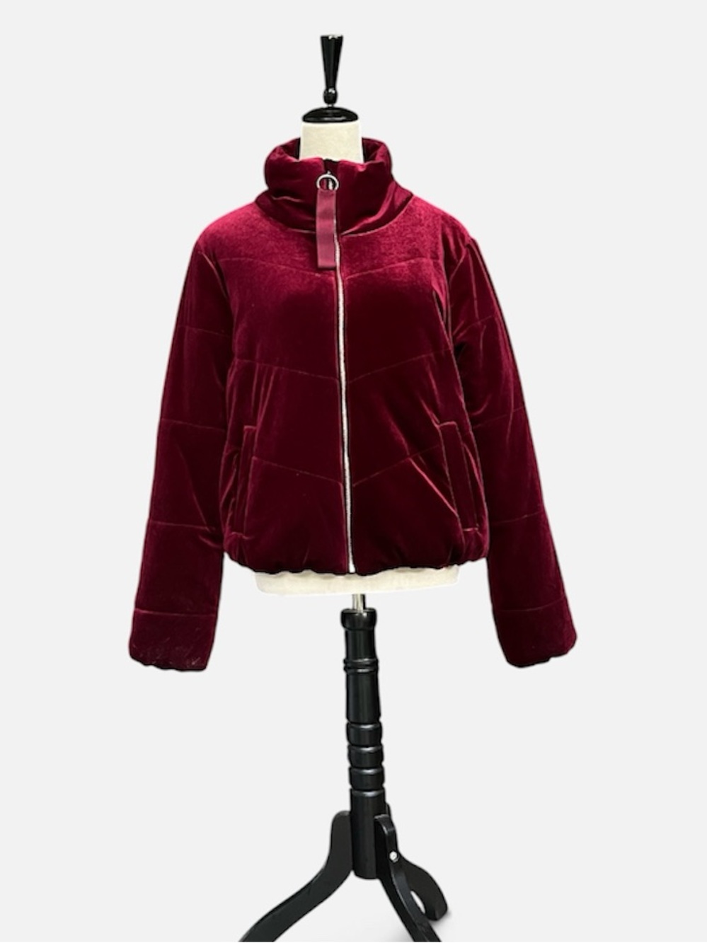 Leola Couture Velvet Puff Zip-Up Jacket in Merlot Burgundy Size Large